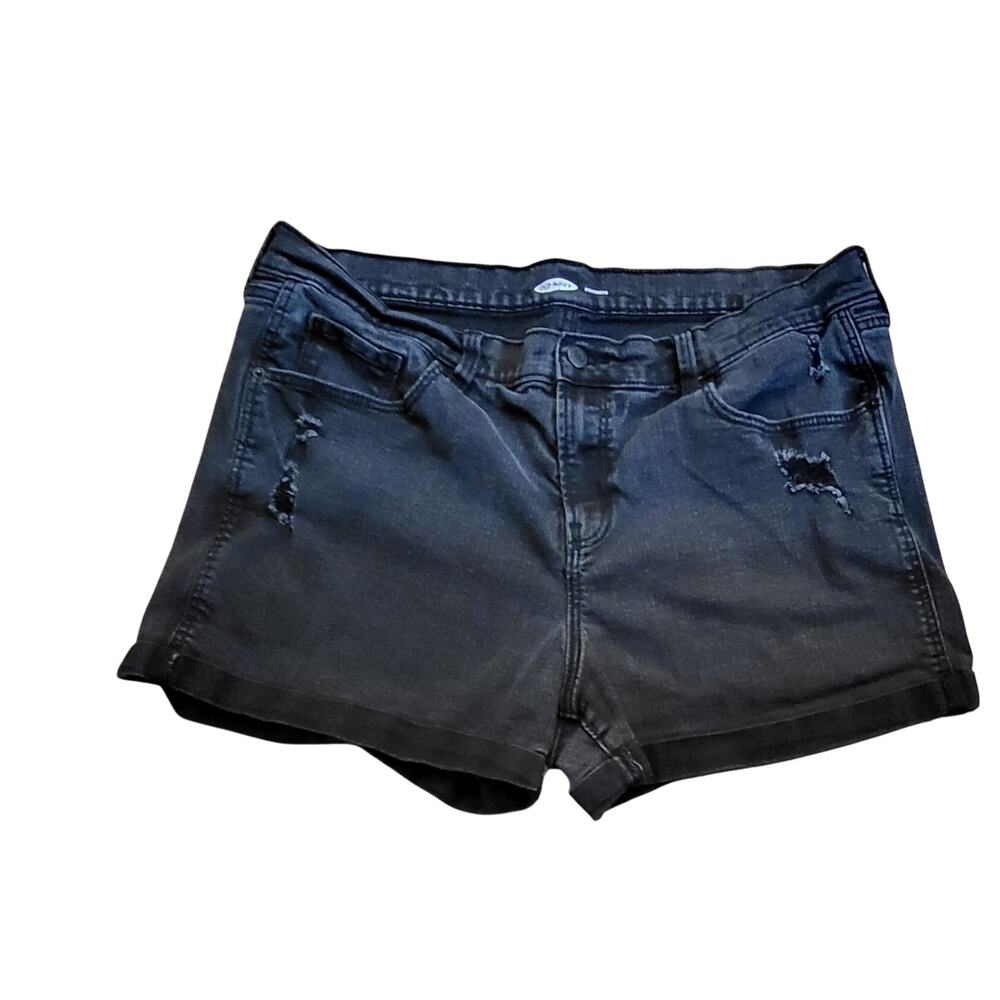 Old Navy Women’s Denim Jean Shorts Size 16M Black Boyfriend Cuffed Distressed